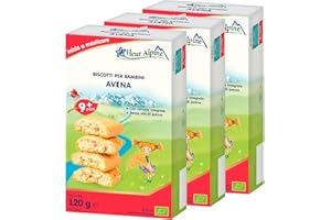 FLEUR ALPINE Biscotto Avena Gusto Cereali d'Avena, 3x120g I Snack Alimento Completo per Bambini dai 9 Mesi in Su I Snack Integrale Fette Biscottate Senza Zuccheri Aggiunti I 18 x 2 Biscotti