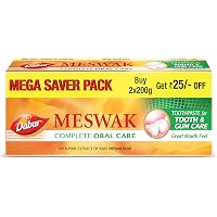 Dabur Meswak: India’s No-1 Fluoride Free Toothpaste | Herbal paste made from pure extract of rare Miswak herb - 200 +200 gms