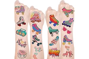 YYMYMGJ 16 Sheet Roller Skate Party Favors Roller Skating Temporary Tattoos Stickers for Kids Girls Boys Throwback to 90s Roller Skate Theme Party Decorations supplies (192 PCS)