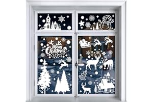 ‎MOXLED Moxled Fensterbilder Weihnachten Selbstklebend, 148 Weiß Fensterdeko Weihnachten, Wiederverwendbar Statisch Haftende PVC Aufkleber für Fenster Tür Winter Schneeflocken Weihnachtsdeko