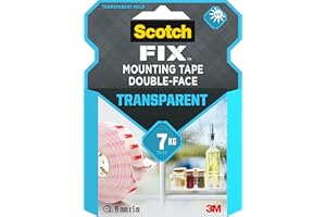 Scotch-Fix Double Sided Tape, Transparent Mounting Tape, 19 mm x 5 m, For Indoor Use - No tools needed - Holds up to 7 kg