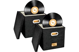 Aolawco Lot de 2 boîtes de rangement pliables pour disques vinyle de 13", peut contenir jusqu'à 100 disques simples, organiseur de disques pour albums, CD, passeports, magzine, fichiers, noir