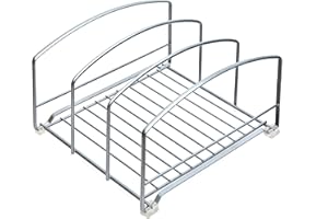 Amtido Kitchen Cupboard Organiser Rack - Kitchen Rack for Baking Trays Chopping Boards Cooking Sheets And Baking Accessories –Suitable for Pantry Cabinet Drawers Countertop or Under Sink – Matt Silver