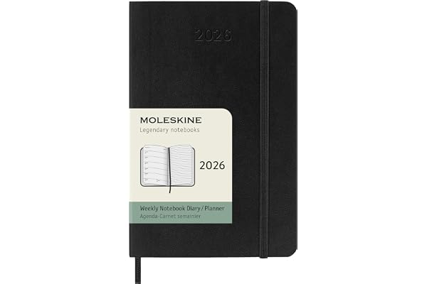 Moleskine 12 Monate Wochen Notizkalender 2026, Pocket/A6, 1 Wo = 1 Seite, rechts linierte Seite, Weicher Einband, Schwarz