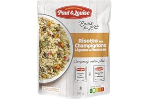 Paul & Louise Envie Du Jour - Risotto aux champignons, légumes et parmesan 180g - Sachet micro ondable - Prêt en 2 min - À combiner avec nos sachets de viande ou de poisson