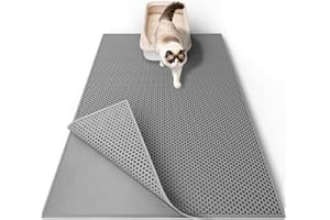 Garoopion Alfombra Arenero Gato, 76x61cm Alfombrilla Arenero Gato, Impermeable Alfombra Arena Gatos, Diseño de Doble Capa en Forma de Panal, Gris, 1 Lado Conectado