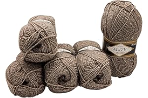 Alize Lanagold 5 x 100g Strickwolle mit 49% Wolle 500 Gramm Wolle einfarbig (Braun (650))