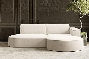 ‎KAISER MÖBEL Kaiser Möbel - Ecksofa mit Wohnlandschaft, Eckcouch L-Form, Sofa 3-sitzer, Polstersofa, Bequemes Couch mit Ottomane für Wohnzimmer, Relaxsofa, Stilvolles Cord Sofa, Modena Studio, Ecru, Rechts