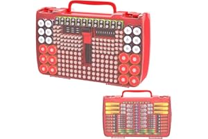 PECIUE 269 Batterien Batteriebox mit Batterietester, Double-Sided Batterie Aufbewahrungsbox, Tasche Hält AA AAA 4A C D Cell 9V 3V Lithium LR44 CR2 CR123 (Rot)