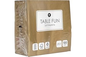 TALKING TABLES Table Fun 100 x Bulk Pack Soft Gold Paper Napkins, Disposable Party Serviettes for Birthday, Weddings, Christmas, New Years Eve, Anniversary, Tableware, Catering, Recyclable Made in EU, 2ply 33cm
