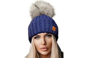 4sold Rita Lady Skullies Bonnets Bonnet fourré Hiver pour Femme Bonnet tricoté avec Torsades et Gros Pompon en Fourrure Plusieurs Coloris Taille Unique