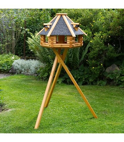 Mangeoire Oiseaux En Bois Avec Nichoir - Support Jardin Ou Balcon