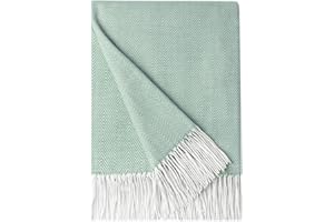 BOURINA Herringbone Throw Blanket Faux Cashmere Lightweight Soft Cozy Couch Bed Chair Fringe Sofa Throw Blankets 127 x 152cm (Green, 50x60)