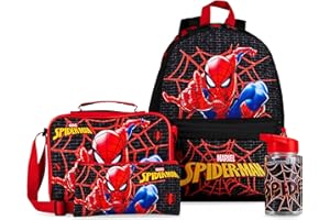 Marvel Spiderman Sac à Dos Enfant Set 4 Pièces Cartable Garçon Gourde 400ml Trousse Scolaire Sac Repas Isotherme Fournitures Scolaires