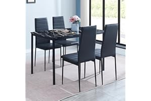 Paonne 5-Pieces Rectangular Dining Room Set for 4, Faux Marble Kitchen Table & Chairs for Home Kitchen/Dinette/Restaurant