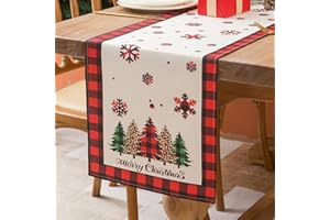 VELVHOM Runner da Tavola Natalizio Runner da Tavola Rosso Moderno Runner Tavola Moderno Biancheria Albero di Natale Fiocco di Neve Decorazione Della Tavola di Natale per Festa Inverno 140x40cm