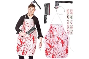 QIURUYUE Halloween Schlachter, Halloween Blutige Schürze Haarschmuck, Halloween Grusel Accessoires mit Zombie Scars Tattoo, Halloween Kostüm Accessoire für Herren bei der Halloween Party