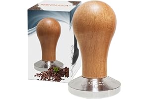 NEOUZA Cafetera de espresso Barista 51 mm - Mango de madera 304 - Base plana de acero inoxidable 304 - Adecuado para portafiltros Delonghi EC680/EC685 de 51 mm