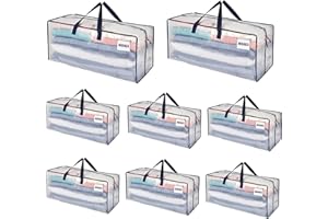 VENO Pack de 8 Bolsas de Mudanza, Almacenamiento Extra Grande con Correas de Mochila, Cremalleras y Asas Resistentes, Bolsas de Lavandería para Guardar Ropa y Embalar (Transparente, Pack de 8)