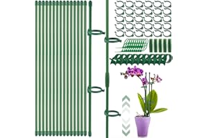 Realure 15PCS Supporto per Piante, Ajustable Tutores para Orquideas 30-150cm, Tutore per Piante, Supporto Piante Interno con Clips/Conectores, Soporte para Plantas para Orquídeas, Tomates(verde/80)