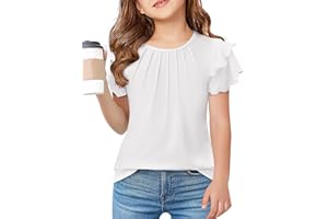 Arshiner Fille T-Shirts Manches Ondulées Enfants Été Manches Courtes Tee Tops Mode Décontractée Tshirt pour Filles 3-13 Ans