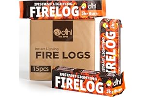 Dihl 15 x Smokeless Instant Lighting Fire Logs. 15 Individually Wrapped Firelighters for Garden Chimineas, Open Fire, Wood Burning Stoves. Environmentally Friendly FireLogs