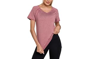 Wayleb Camiseta Deportiva Manga Corta Mujer Camisetas Deporte Cuello en V Fitness Yoga Top Transpirable y Secado Rápido Ropa Entrenamiento Atlético S-3XL