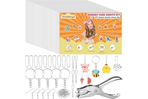 Bouiexye 146 Stück Schrumpffolie Set Schlüsselanhänger Schrumpffolie zum Bemalen mit 20 Blank Schrumpffolie Muttertagsgeschenk für Kinder Zum Selbermachen kreative Schrumpfkunst (7.9 x 5.7 Zoll)