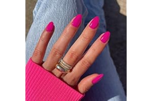 Hot Pink False Nails Short Oval, SXVME Simple Acrylic Press on Nails Short, Fushia Fake Nails Short, Natural Glue on Nails Short Almond, Solid Gel Full Cover Stick On Nails For Women Daily Wear