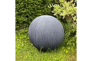 IDEALIST Garden Ornaments Outdoor 40cm Decorative Ball | Zen Garden | Swimming Pool | House Entrance | Patio | Ribbed Grey Reinforced Stone Ball with Flat Base 9.9lbs