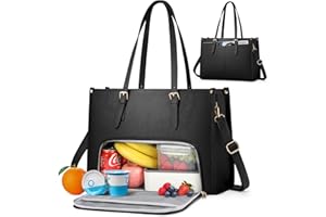 RAINSMORE Sac Cabas Femme Grand Format Sac a Main 15,6 Pouces Sac Ordinateur Femmes Cuir PU Sacs Travail Femme avec Compartiment Isotherme pour Universités Voyage Cours