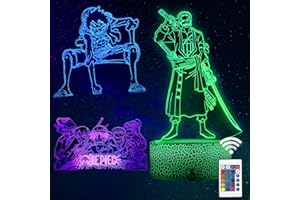 QQAAMZ One Piec Luffy Luz De Noche 3d Lampara Control Remoto Touch Led Roronoa Zoro Lampara Luffy Sanji Zoro Nami Decorativa Para Habitación De Niños Anime Gadget Gift Navideños,​lampe De Cumpleaños 3 En 1