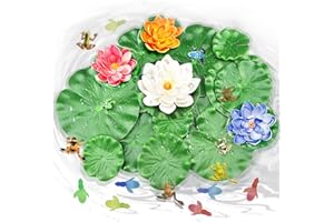 GZGXKJ 30 Pcs Décoration de Bassin Nénuphars Artificiels Fleur et Feuilles de Lotus avec Libellule Grenouille Fleurs Flottantes pour la Maison Le Jardin Les Bassins la Piscine l’Aquarium Le Paysage