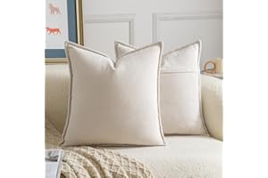 Madizz Juego de 2 Suave Chenilla Decorativo Funda de cojíns con Borde Neutras Fundas de Almohada Boho para Sofá Dormitorio Salón Beige Cuadrado 50 x 50 cm