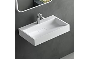 ‎MAI & MAI Mai & Mai Waschbecken Weiß Matt Aufsatzwaschbecken Hängewaschbecken Hängewaschtisch inkl. Ablaufgarnitur Mineralguss Rechteckig Waschplatz 1 Armaturenloch Breite: 60cm