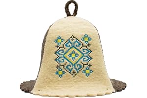 SHSH trade group Saunahut Wolle bestickt ukrainisches Ornament Vyshyvanka - Banya Hut für Herren Saunamütze für Damen Wolle Saunahut für Damen, Blau, Weiß/Grau, XL