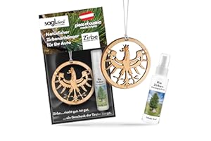 ‎SAGL.TIROL HOLZMANUFAKTUR sagl.tirol Auto Duft aus Zirben Holz [100% Bio] inkl. Zirben Raum Parfüm 5ml I verschiedene Motive I natürlicher Auto Duftbaum I Auto Duft Innenraum I Auto Lufterfrischer I Autoduft I Tiroler Adler