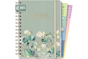 ‎HÄFFT Häfft® Lieblings-Timer Deluxe Kalender 2025 A5 "Minty Leaves" Terminplaner, Spiralkalender, Terminkalender, Wochenplaner, Ringbuch Planner - nachhaltig & klimafreundlich