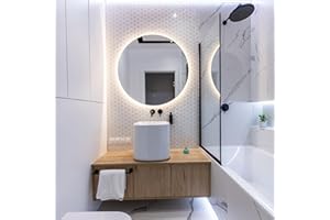 GOLD&CHROME UNIQUE DESIGN Okrągłe Lustro Ścienne LED z Panelem Dotykowym - 3 Kolory Światła Ciepłe, Chłodne, Neutralne Białe - Wykonane z Kryształu - Nowoczesne Lustro Łazienkowe - 110x110x3cm