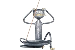 LIVBTS Bruciatore di incenso artigianale per gatti in ferro per meditazione, yoga, spa, pratico raccoglitore di cenere (grigio blu)