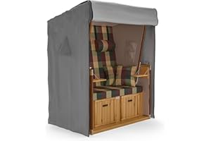 SANZARO Strandkorb Schutzhülle winterfest 120 cm passend für 110 breit – RipStop-Technologie mit 600D Oxford Stoff, Reißfest und UV Beständig, Abdeckhaube für Strandkörbe Wasserdicht, grau