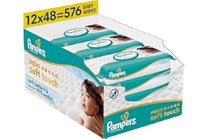 Pampers Aqua Soft Touch Chusteczki Nawilżane Dla Dzieci, 12x48 = 576 szt. | Miękka Faktura i Balsam Składający Się W 99% Z Wody