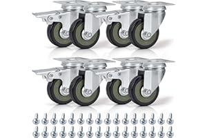 Kurtzy Ruote Girevoli per Carichi Pesanti Nere (Confezione da 8) Ruote per Carrello da 50 mm in Gomma, Viti, Freni e Piastre Metalliche - Carico Massimo 200kg - Per Carrelli, Mobili e Banchi da Lavoro