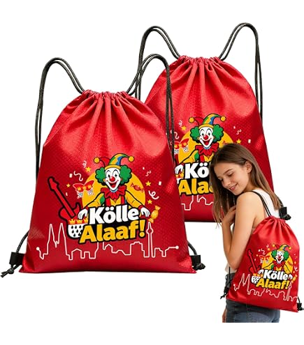 2er Set Karneval Tasche Rot Weiss – Kölner Karneval 2026 Rucksack Mit Kordelzug Für Damen & Herren