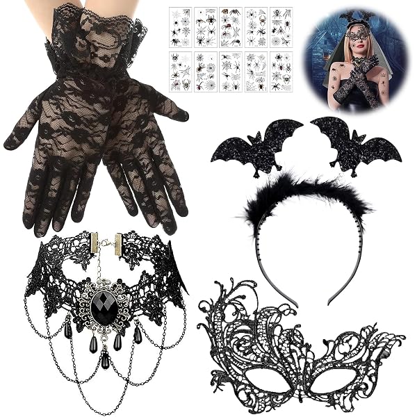 Oidea Maskerade Maske Set Für Frauen – Spitze Choker & Handschuhe Für Gothic, Vampir, Halloween, Karneval & Cosplay
