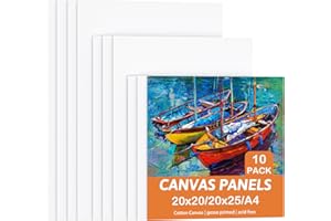 Koncci Leinwand zum Bemalen Set (10 Stück) - 20x20cm, 20x25cm, A4, Baumwolle Weiße Künstler Leinwände zum Malen - Geeignet für Acryl ölfarben Anfänger Studentin Künstlerin (nicht Keilrahmen)