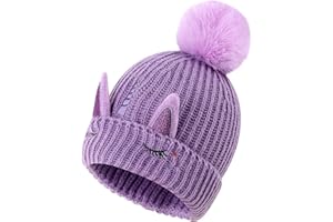Cheerful Mario Cappello Bimba Invernale Berretto a Maglia per Bambina 3-9 Anni con Pom Pom Caldo Cappelli Fodera in Pile Morbido Carino