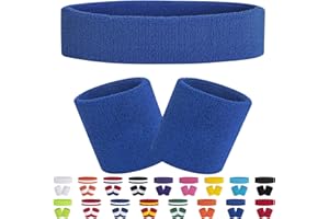 FACATH Sweatband Set Sports Headband Wristband Set Terry Cloth Wristband Athletic Exercise Basketball Wrist Band Headbands Moisture Wicking Sweat Absorbing Cotton Stripped Sweat Band