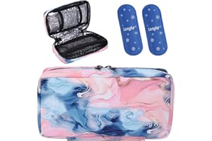 OVAKIA Insulin Cooling Case Pack,Travel Medicine Organizer,Portable Diabetic Supplies Cooler Handy Bag Pouch with 2 Ice Gel Pack (Pink Blue)