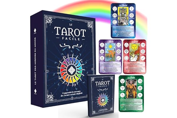 Tarot Divinatoire – Le Tarot Facile – 78 Cartes + Livret +200 Pages (FRANÇAIS) – Apprenez à Lire Les Arcanes Facilement et de façon ludique ! Idéal Débutants – Cartes Grande Taille : 12,6 cm x 8,9 cm